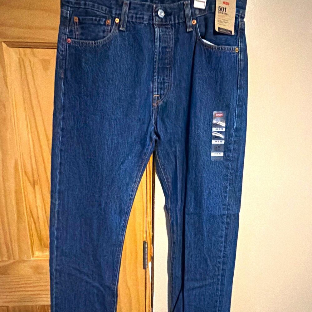Levi's 501 Original Men's Straight Leg Dark Wash Blue Denim Jeans 34x32